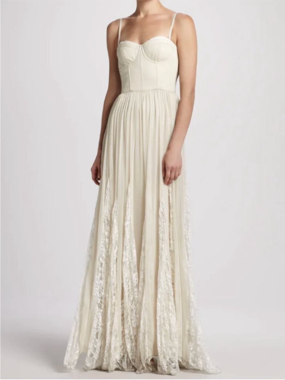 Alice + Olivia Ivory Lace Bustier Maxi Dress